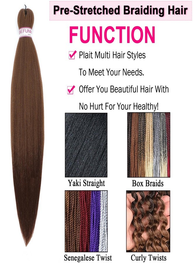 BEFUNNY Braiding Hair,24 Inch 8 Packs Pre Stretched Braiding Hair,Brown Prestretched Hair For Black Women Hair,Professional Itch Free Yaki Synthetic Hair Extension(8pcs,30#) - Image 2